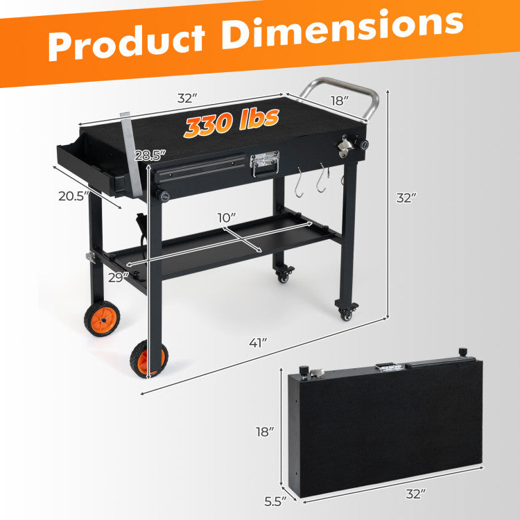 New Outdoor Folding Grill Cart for 17 and 22 Inch Griddles with Heat-Resistant Mat