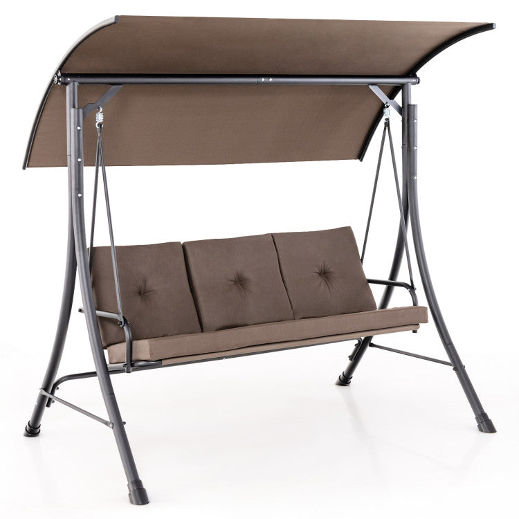 Outdoor 3-Seat Outdoor Porch Swing with Adjustable Canopy and Padded Cushions