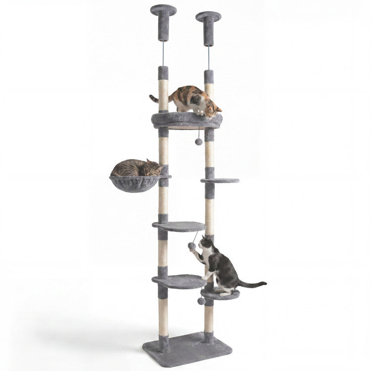New 6-tier Floor to Ceiling Cat Tree with Plush Bed and Sisal Scratching Posts