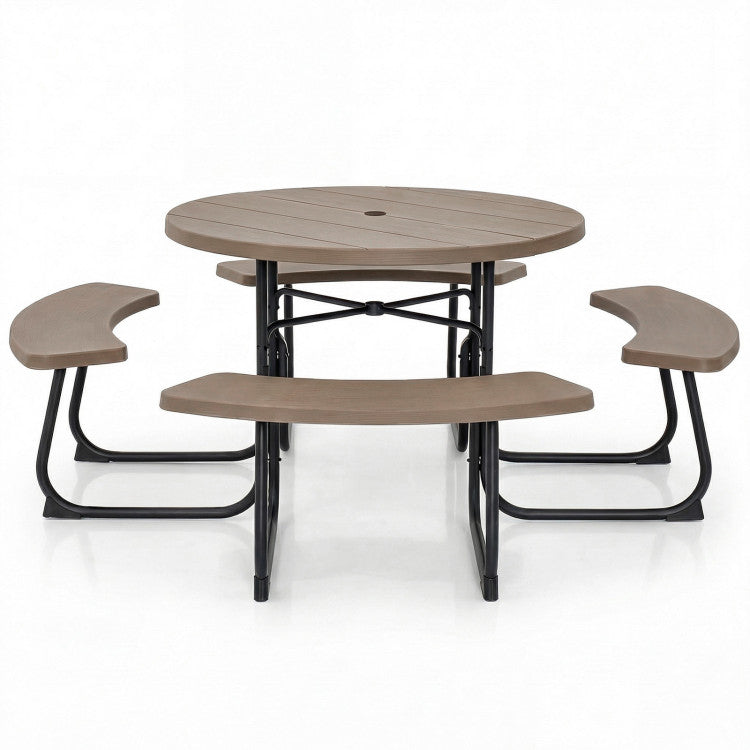 New 8-Person Outdoor Picnic Table and Bench Set with Umbrella Hole