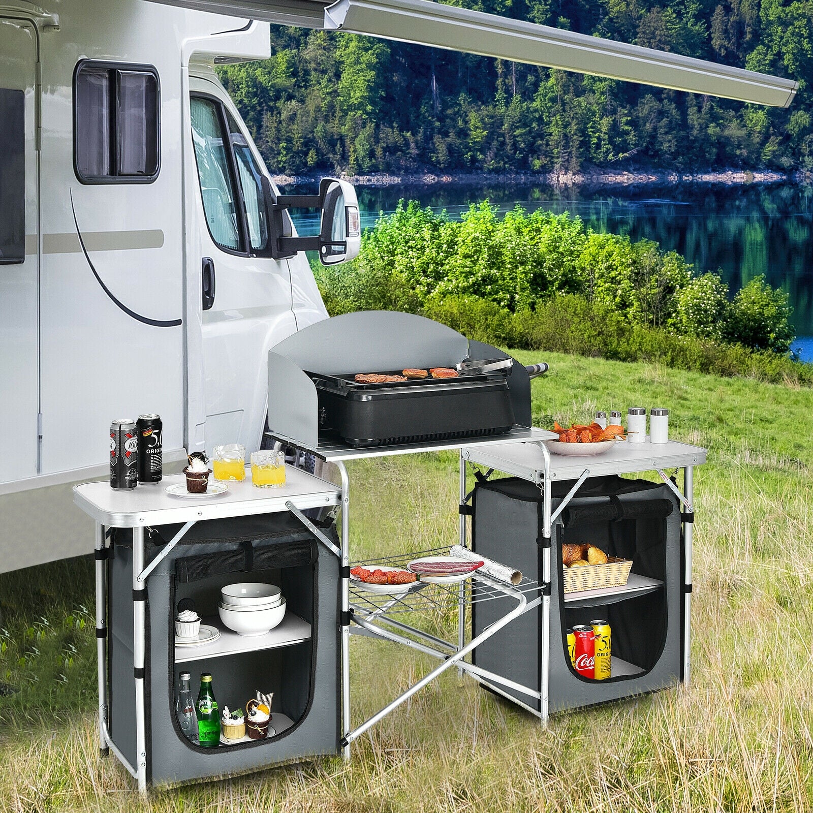 Outdoor Folding Camping Table with Storage Organizer