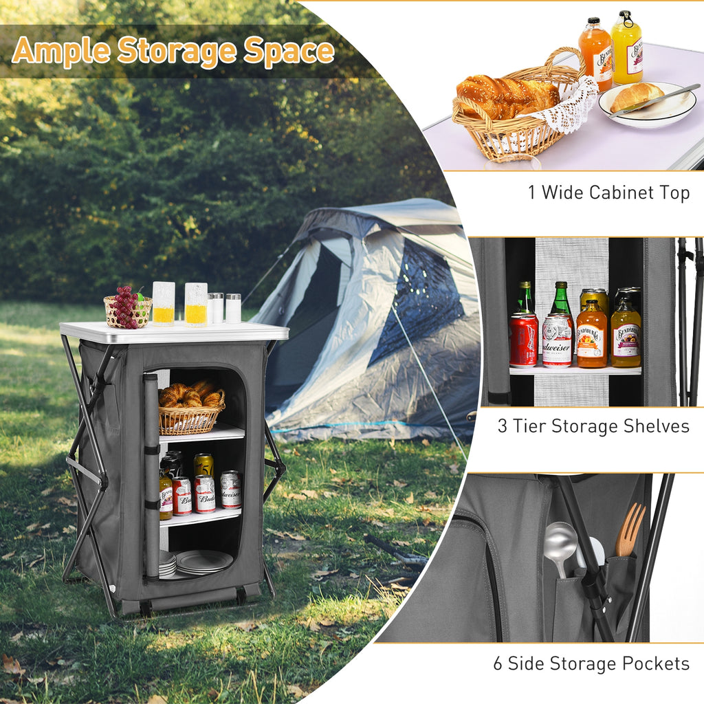 Outdoor Folding Camping Storage Cabinet with 3 Shelves and Carry Bag