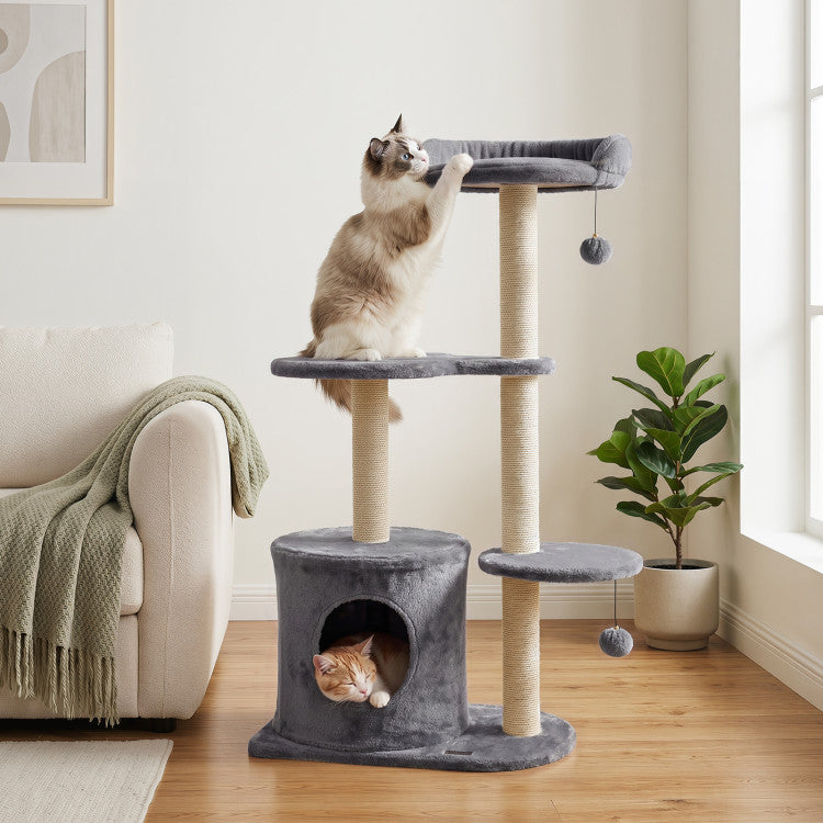 New 43" Cat Tree for Indoor Cats with Comfy Plush Perches and Sisal Scratching Posts