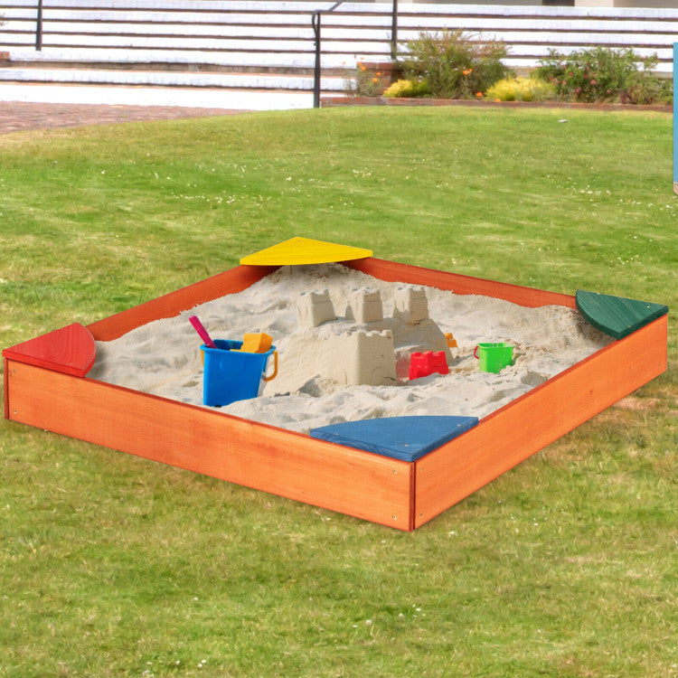Outdoor Kids Outdoor Wooden Backyard Sandbox with Built-in Corner Seating