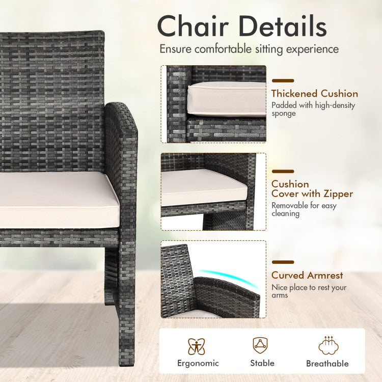 Outdoor 4 Pieces Patio Rattan Furniture Set with Glass Table and Loveseat