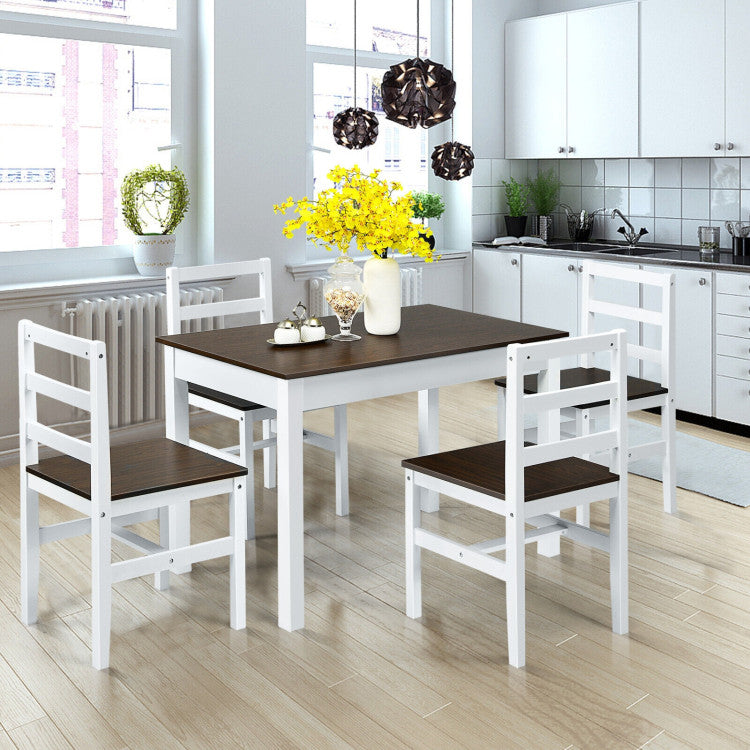 Modern 5-Piece Dining Set for 4 with Rubber Wood Legs for Small Dining Room