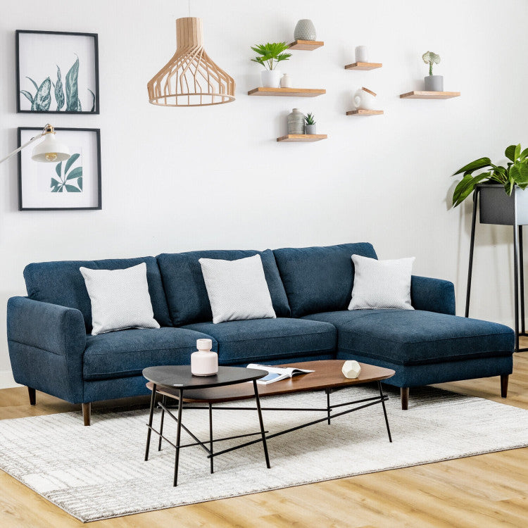 Home L-Shaped Fabric Sectional Sofa with Chaise Lounge and Solid Wood Legs