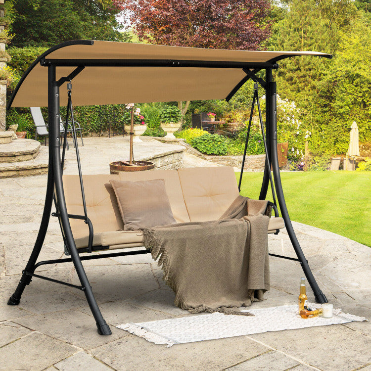 Outdoor 3-Seat Outdoor Porch Swing with Adjustable Canopy and Padded Cushions