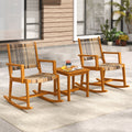 Outdoor 3 Piece Patio Rocking Set Acacia Wood Rocker Bistro Set with Rattan Seat and Back