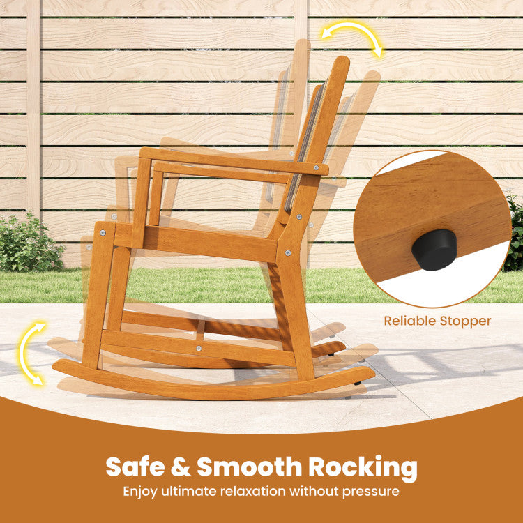 Outdoor 3 Piece Patio Rocking Set Acacia Wood Rocker Bistro Set with Rattan Seat and Back