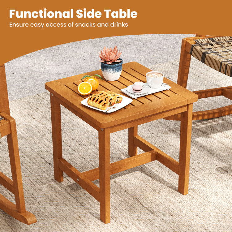 Outdoor 3 Piece Patio Rocking Set Acacia Wood Rocker Bistro Set with Rattan Seat and Back