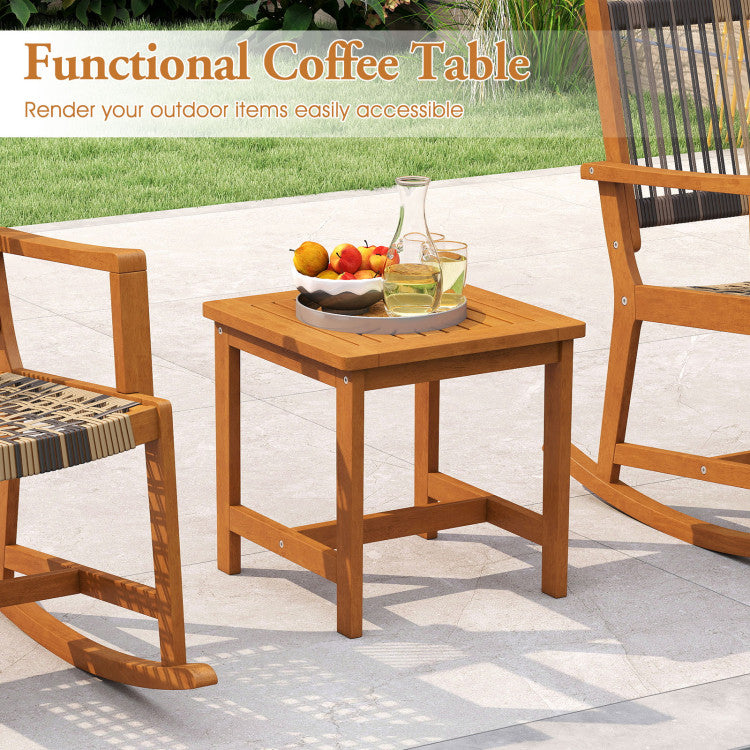Outdoor 3 Piece Patio Rocking Set Acacia Wood Rocker Bistro Set with Rattan Seat and Back
