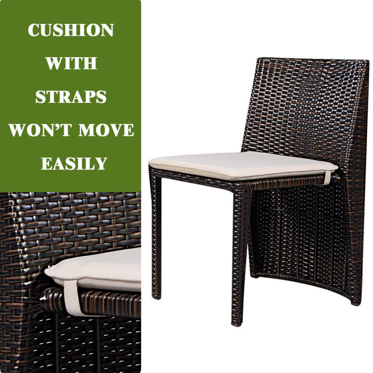 Outdoor 3 Pieces Cushioned Wicker Patio Bistro Set with No Assembly Needed