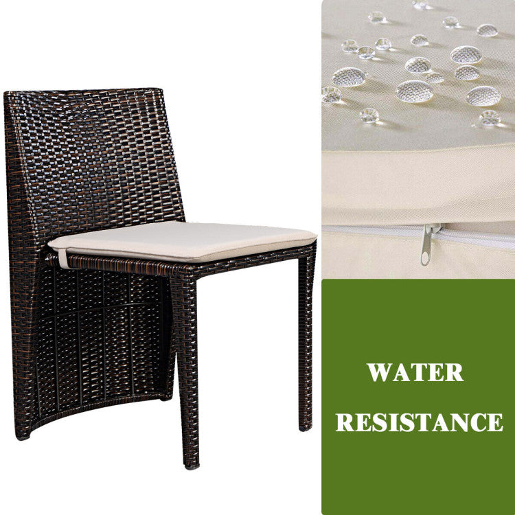 Outdoor 3 Pieces Cushioned Wicker Patio Bistro Set with No Assembly Needed