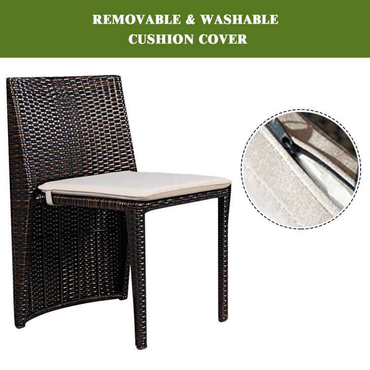 Outdoor 3 Pieces Cushioned Wicker Patio Bistro Set with No Assembly Needed
