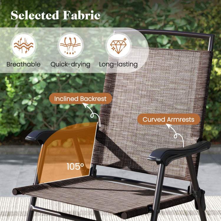 Outdoor 3 Pieces Patio Round Table and Folding Chairs Set with Rippled Tempered Glass Tabletop