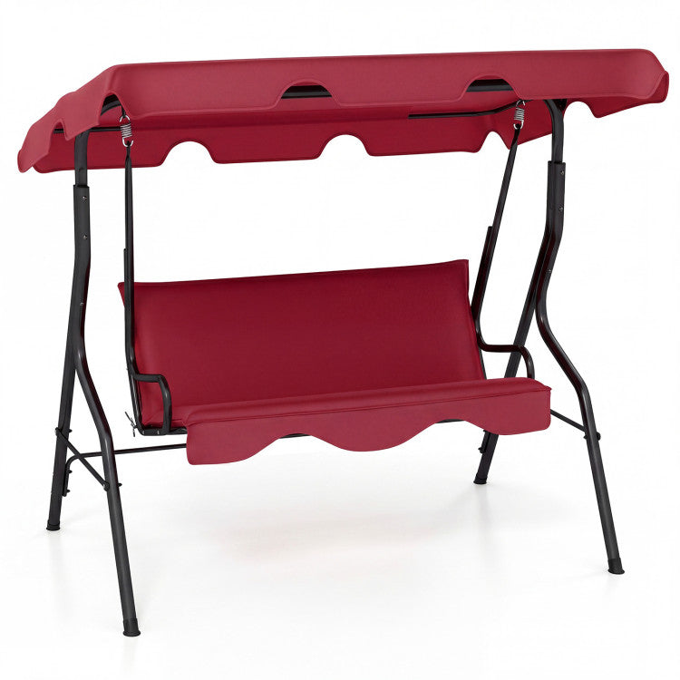 Outdoor 3 Seat Outdoor Patio Canopy Swing with Cushioned Steel Frame