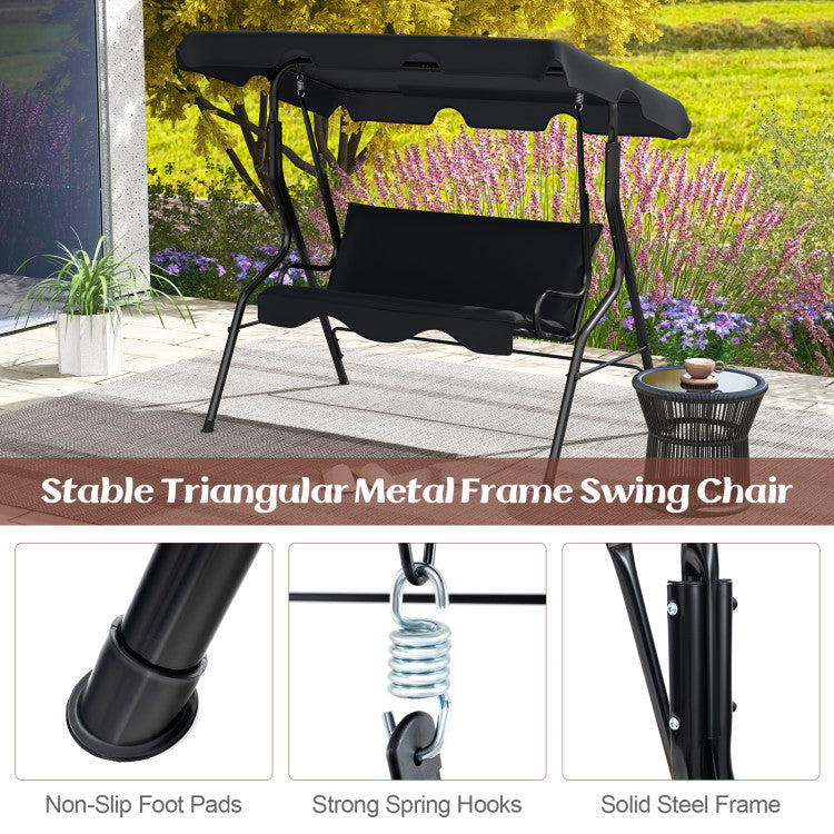 Outdoor 3 Seat Outdoor Patio Canopy Swing with Cushioned Steel Frame