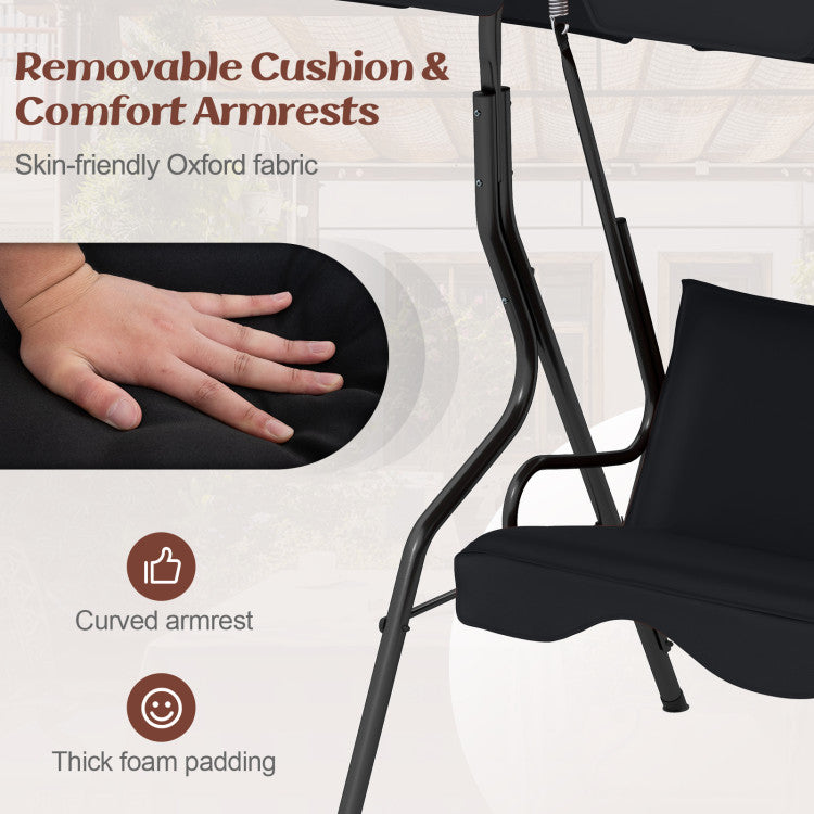 Outdoor 3 Seat Outdoor Patio Canopy Swing with Cushioned Steel Frame
