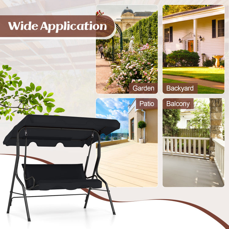 Outdoor 3 Seat Outdoor Patio Canopy Swing with Cushioned Steel Frame