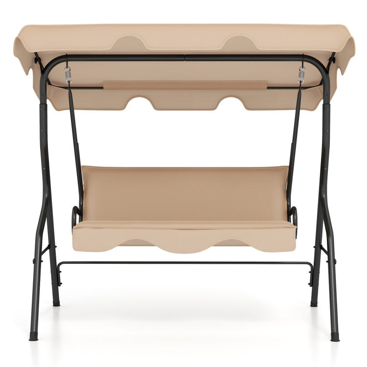 Outdoor 3 Seat Outdoor Patio Canopy Swing with Cushioned Steel Frame