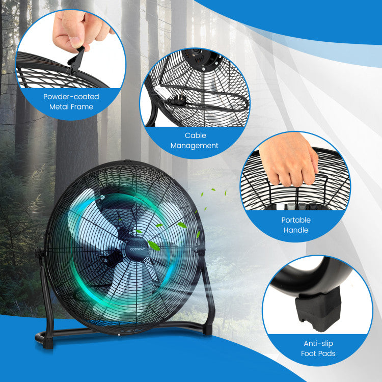 Appliance 3-Speed High Velocity Floor Fan with Adjustable Tilt Angle and Handle