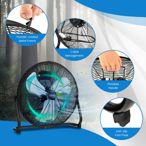 Appliance 3-Speed High Velocity Floor Fan with Adjustable Tilt Angle and Handle