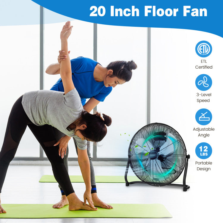 Appliance 3-Speed High Velocity Floor Fan with Adjustable Tilt Angle and Handle