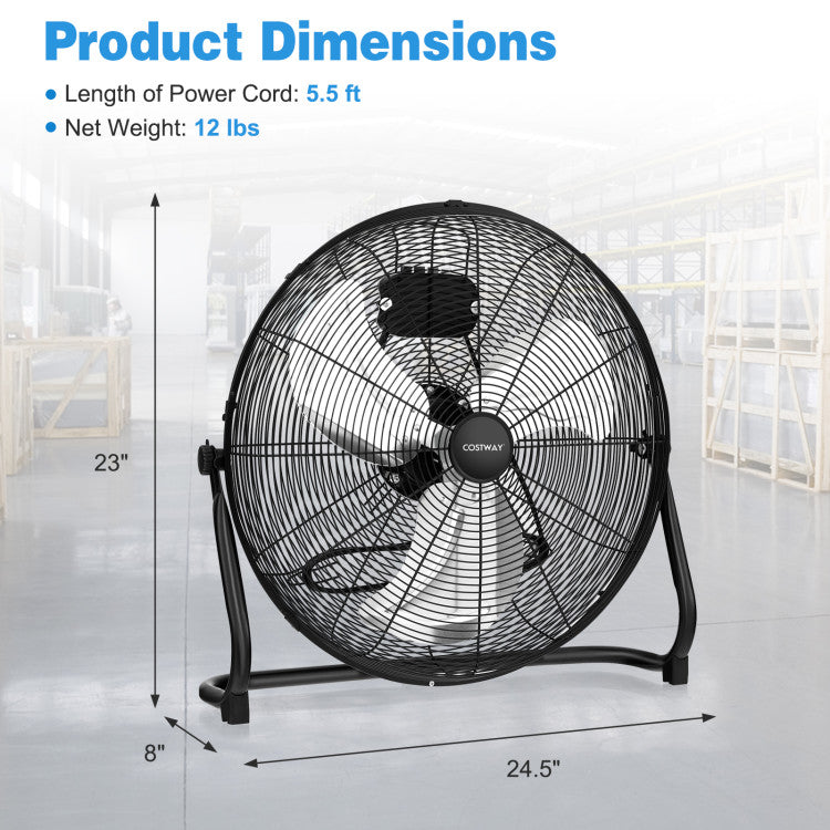 Appliance 3-Speed High Velocity Floor Fan with Adjustable Tilt Angle and Handle