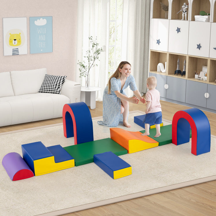 10-Piece Foam Climbing Blocks Soft PU Leather Play Gym Lightweight Baby Climber Structures