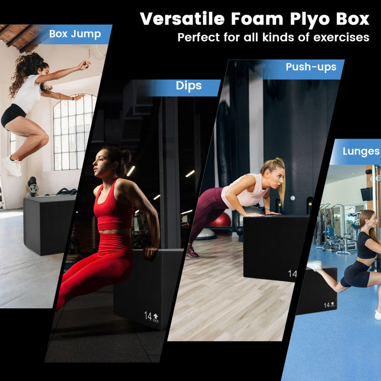Fitness 3 In 1 Foam Plyometric Box with 3 Heights and Easy-to-Clean PU Cover