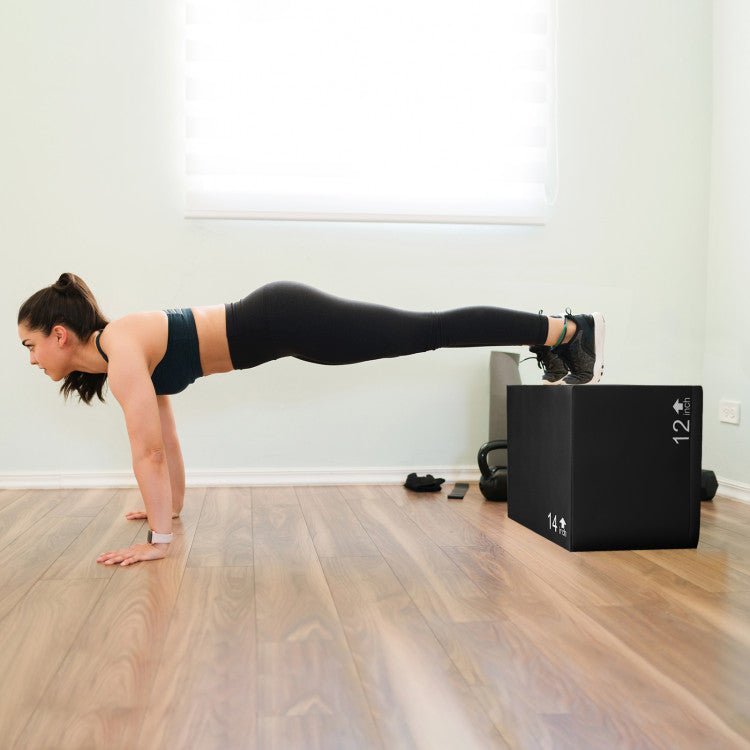 Fitness 3 In 1 Foam Plyometric Box with 3 Heights and Easy-to-Clean PU Cover