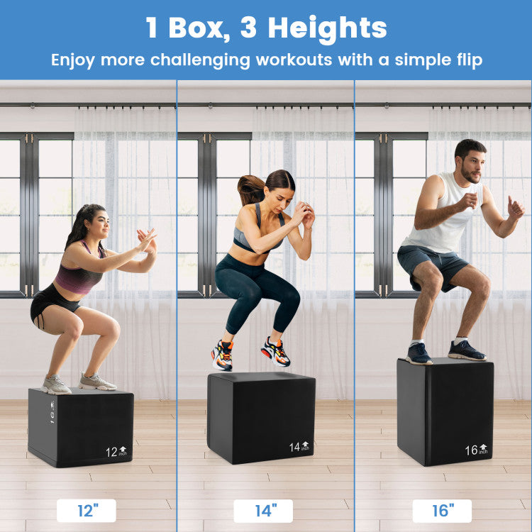 Fitness 3 In 1 Foam Plyometric Box with 3 Heights and Easy-to-Clean PU Cover