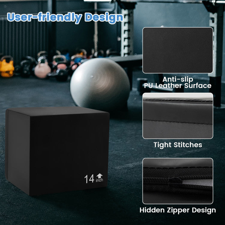 Fitness 3 In 1 Foam Plyometric Box with 3 Heights and Easy-to-Clean PU Cover