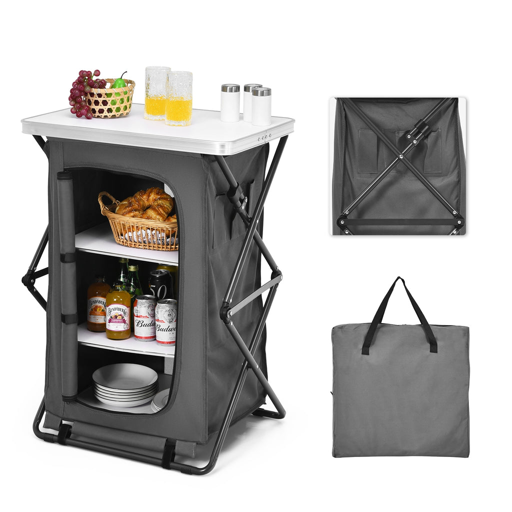 Outdoor Folding Camping Storage Cabinet with 3 Shelves and Carry Bag