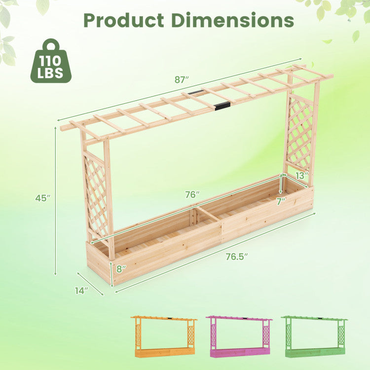Outdoor 45 Inch Tall Wooden Raised Garden Bed with Side Trellis and Hanging Roof Drainage Holes