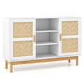 Home 48 Inch Sideboard Buffet Cabinet Floor Storage Cabinet with 2 Bamboo Woven Doors