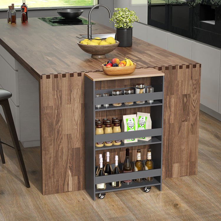 Modern 4-Tier Rolling Storage Cart Slim Kitchen Cart on Wheels with Open Shelves and Handle