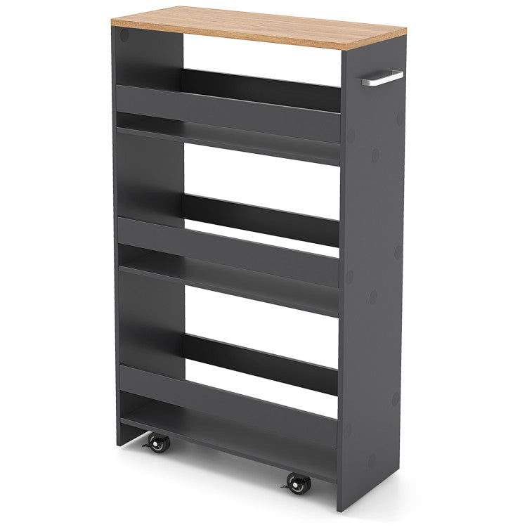 Modern 4-Tier Rolling Storage Cart Slim Kitchen Cart on Wheels with Open Shelves and Handle