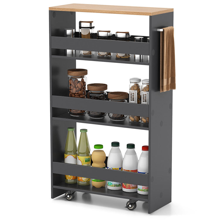 Modern 4-Tier Rolling Storage Cart Slim Kitchen Cart on Wheels with Open Shelves and Handle