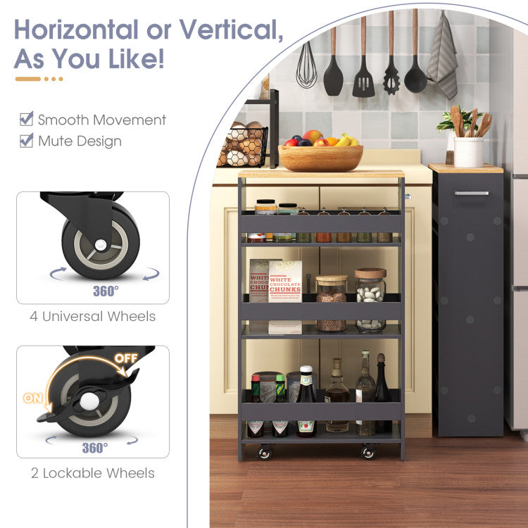 Modern 4-Tier Rolling Storage Cart Slim Kitchen Cart on Wheels with Open Shelves and Handle