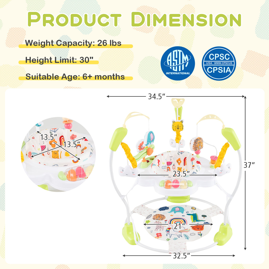 Baby Activity Center Height Adjustable Baby Bouncing Saucer with Interactive Toys