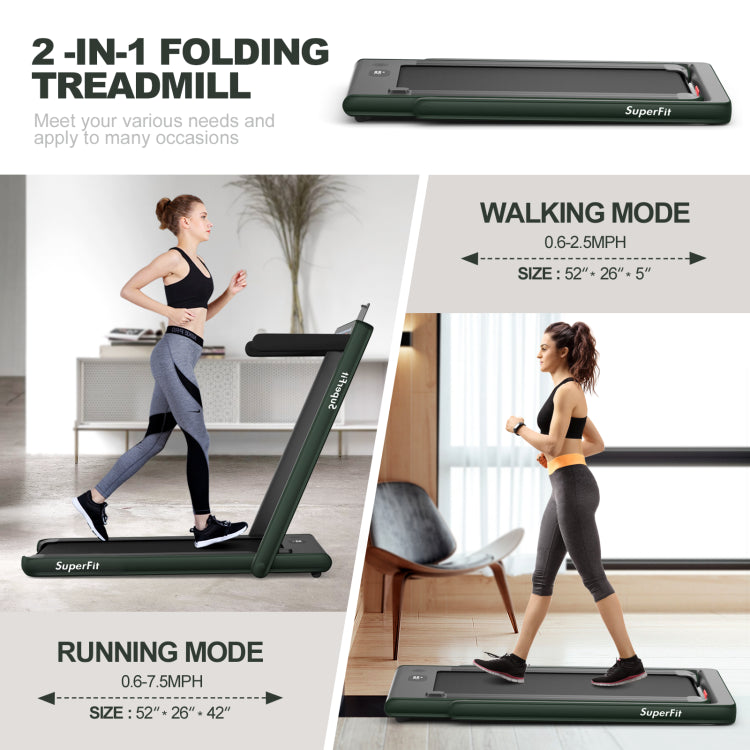 Fitness 2.25 HP 2-in-1 Folding Walking Pad Treadmill with Dual Display and App Control