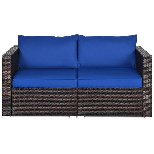 2 Pieces Patio Rattan Sectional Conversation Sofa Set