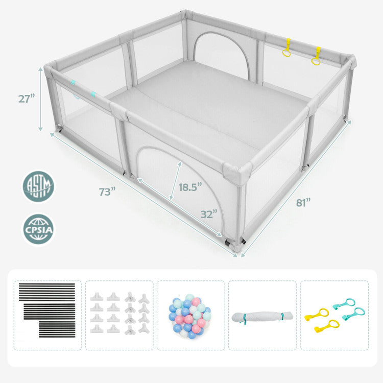 Large Infant Baby Playpen Safety Play Center Yard with 50 Ocean Balls