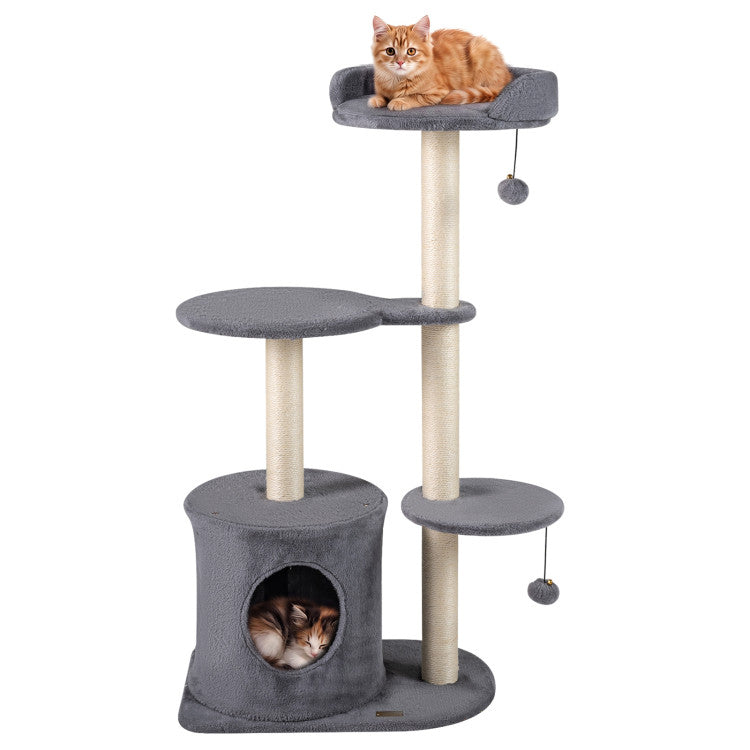 New 43" Cat Tree for Indoor Cats with Comfy Plush Perches and Sisal Scratching Posts