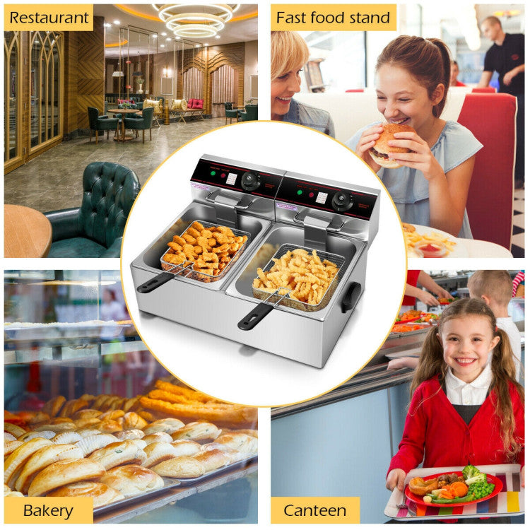 Kitchen Appliance - 3400W Dual Tank Electric Countertop Deep Fryer