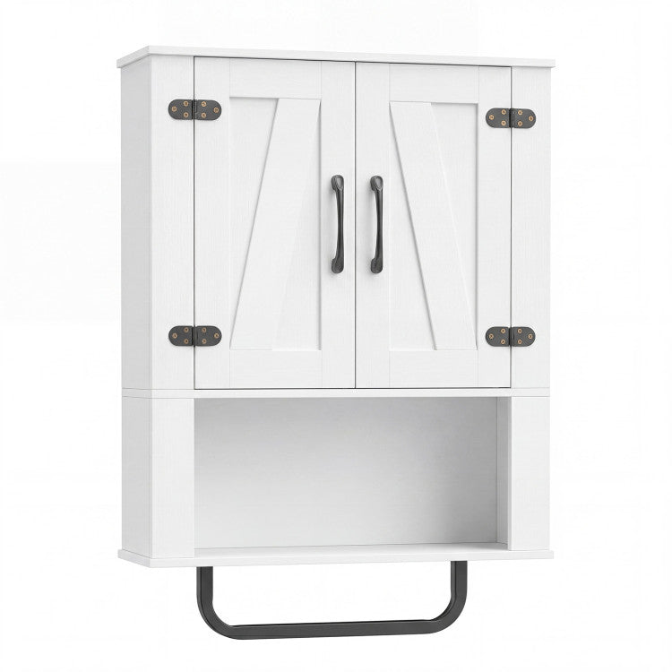 New Bathroom Wall Cabinet with 2 Barn Doors and Towel Bar and 3-Tier Wooden Storage