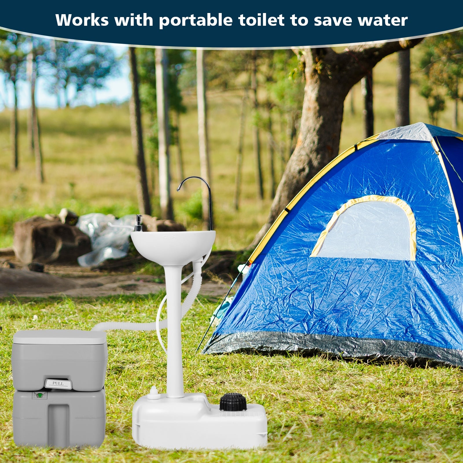 Outdoor Camping Hand Wash Station Basin Stand with 4.5 Gallon Tank