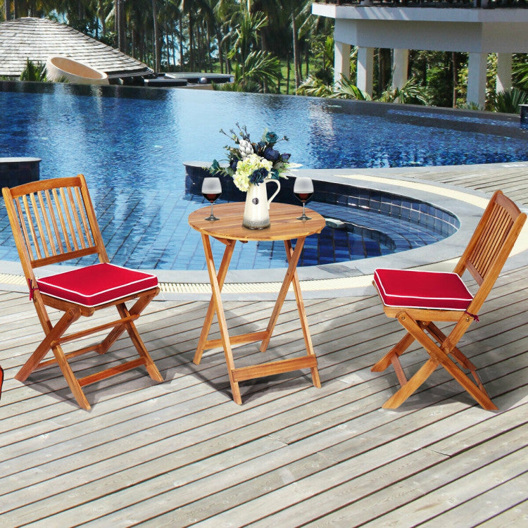 New Outdoor 3 Pieces Patio Folding Bistro Set with Padded Cushion and Round Coffee Table